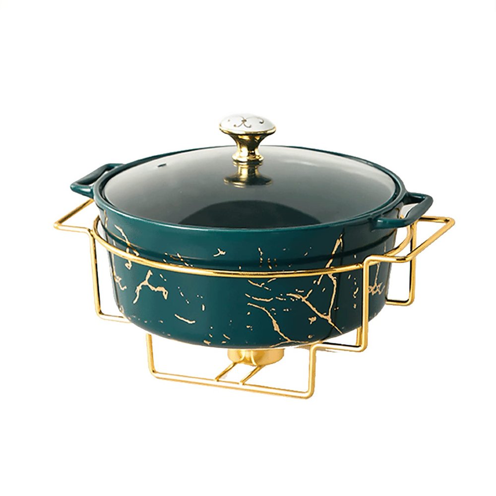 JYHCD 2 Quart Round Chafing Dish Buffet Set, Ceramic Marble Finish Chafer with Glass Lid, Chafer and Buffet Warmer Set for Buffet Weddings Parties Banquets Christmas Halloween,Green,A