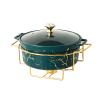 JYHCD 2 Quart Round Chafing Dish Buffet Set, Ceramic Marble Finish Chafer with Glass Lid, Chafer and Buffet Warmer Set for Buffet Weddings Parties Banquets Christmas Halloween,Green,A view 1