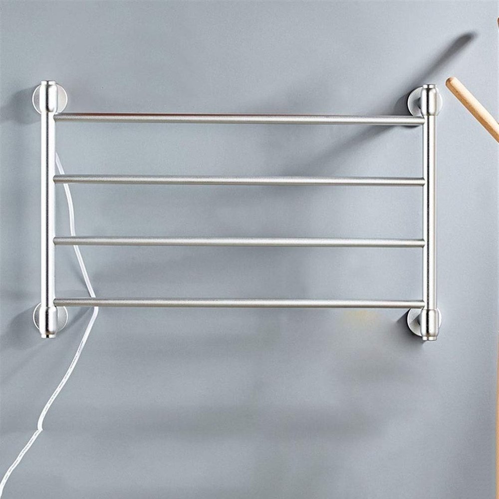 HAPPLiGNLY Electric Towel Rack, Smart Household Electric Heating Towel Bar, Silver Bathroom Carbon Fiber Drying Rack Free Punching