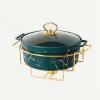 JYHCD 2 Quart Round Chafing Dish Buffet Set, Ceramic Marble Finish Chafer with Glass Lid, Chafer and Buffet Warmer Set for Buffet Weddings Parties Banquets Christmas Halloween,Green,B view 1