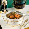 JYHCD 2 Quart Round Chafing Dish Buffet Set, Ceramic Marble Finish Chafer with Glass Lid, Chafer and Buffet Warmer Set for Buffet Weddings Parties Banquets Christmas Halloween,White,B view 3