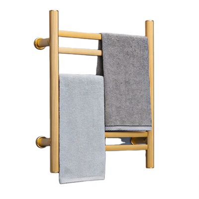 LUNEZY Towel Warmer Radiator, 8 Bar Electric Heated Towel Rack, Space Aluminum Wall Mounted Towel Warmer Drying Rack, Carbon Fiber Thermostatic Heated Towel Rail,Black,Hardwired (Gold Plu