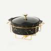 JYHCD 2 Quart Round Chafing Dish Buffet Set, Ceramic Marble Finish Chafer with Glass Lid, Chafer and Buffet Warmer Set for Buffet Weddings Parties Banquets Christmas Halloween,Black,A view 1