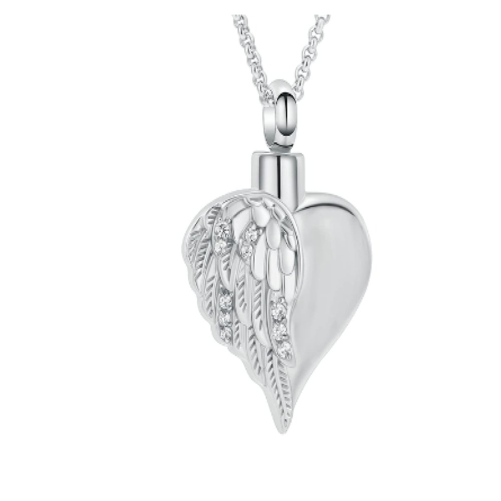 SHEIL Wing Heart Urn Necklace for Ashes Girls Women Crystal Heart Cremation Jewelry for Ashes Pendant Keepsake Memorial Jewelry,2