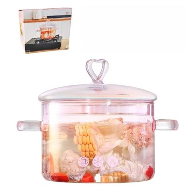 1.5L Glass Cooking Pot,1500ml (51oz),Easy to Clean,Heat Resistant,Oven,Gas,Electric Stoves and Dishwashers Safe,for Potpourri, Pasta, and Soups,Pink,Heart-shaped Lid
