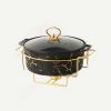 JYHCD 2 Quart Round Chafing Dish Buffet Set, Ceramic Marble Finish Chafer with Glass Lid, Chafer and Buffet Warmer Set for Buffet Weddings Parties Banquets Christmas Halloween,Black,B view 1
