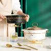 JYHCD 2 Quart Round Chafing Dish Buffet Set, Ceramic Marble Finish Chafer with Glass Lid, Chafer and Buffet Warmer Set for Buffet Weddings Parties Banquets Christmas Halloween,Black,B view 4