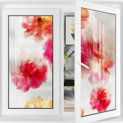 Pink White Static Cling Frosted Window Glass Door Film Petals Flower Little Red Spring Sun Light Blocking Window Tint Film for Home Romantic Floral 35.4Wx78.7L-inch x2 Pcs