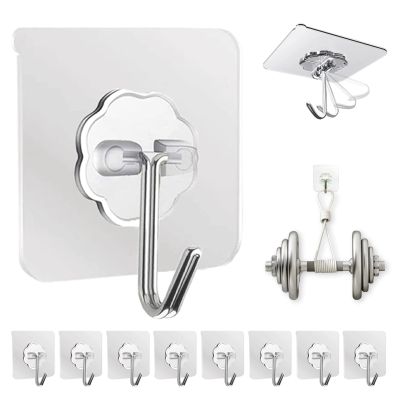DDMY Adhesive Wall Hooks Clear 50lb(Max) Heavy Duty Hanging Sticky-10 Pack