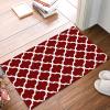 Red Morocco Doormat Kitchen Bathroom Rug Floor Door Mat,Modern Abstract Geometric White Plaid Non Slid Indoor Entrance Mat,Absorbent Washable Welcome Entry Way Accent Throw Runner Carpet,18"x30" view 1