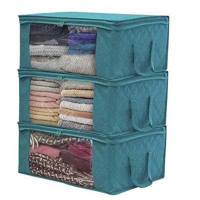 1Pcs 3Pcs Clothes Storage Bag Blanket Quilt Closet Box Home Organizer Foldable Storage Washable Sorting Household Cabinet XA843F - (Color: 3 Pcs Green)