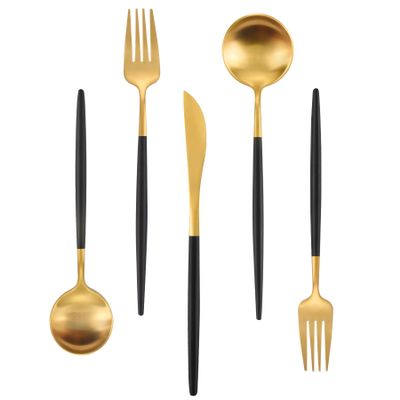 Matte Gold Silverware Set With Black Handle, IBIILII JEFF 40 Pieces Stainless Steel Flatware Set For 8Kitchen Utensil Set, Tableware Cutlery Set, Knife Spoons And Forks Set, Dishwasher Safe