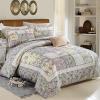 XXRBB Patchwork Bedspread Quilted Floral Pattern Microfiber Coverlet Set with 2 Pillow Shams, 230X250 Cm (Double/King),Purple view 1