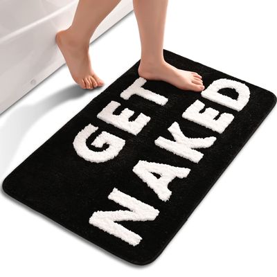 QJHOMO Get Naked Bath Mat Cute Black and White Bathroom Rugs Funny Non Slip Bathtub Decor Mats Super Absorbent Floor Carpet Machine Washable Bahtmat for Tub, Shower, Bedroom (20x32 inch)