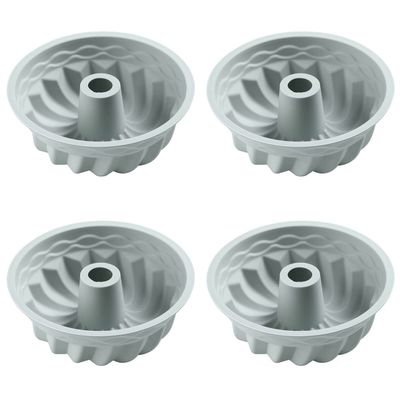 Verdental 4 Pieces Novelty Cake Pans Set, Non-Stick Silicone 6.5 Inch Fluted Tube Pan, Bakeware Cake Mold for Jello, Gelatin, Bread, Birthday Cake (Mold 2, Blue)