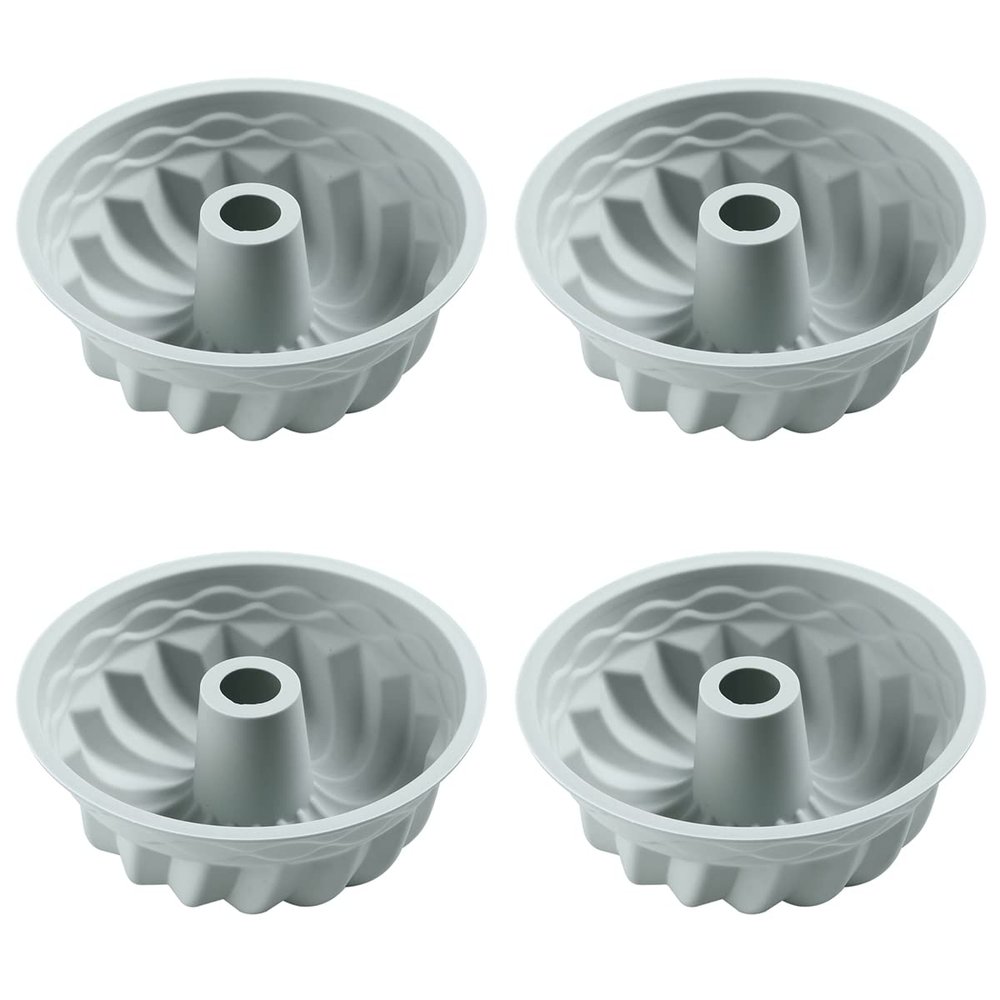 Verdental 4 Pieces Novelty Cake Pans Set, Non-Stick Silicone 6.5 Inch Fluted Tube Pan, Bakeware Cake Mold for Jello, Gelatin, Bread, Birthday Cake (Mold 2, Blue)