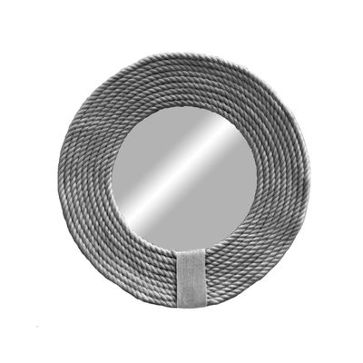 Round cotton cord mirror, handmade wall decoration, grey - MIRROR CORD
