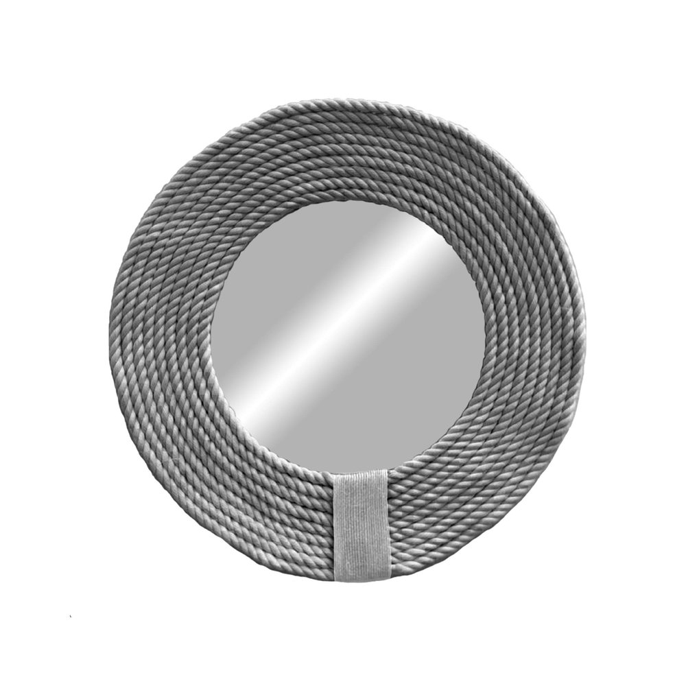 Round cotton cord mirror, handmade wall decoration, grey - MIRROR CORD