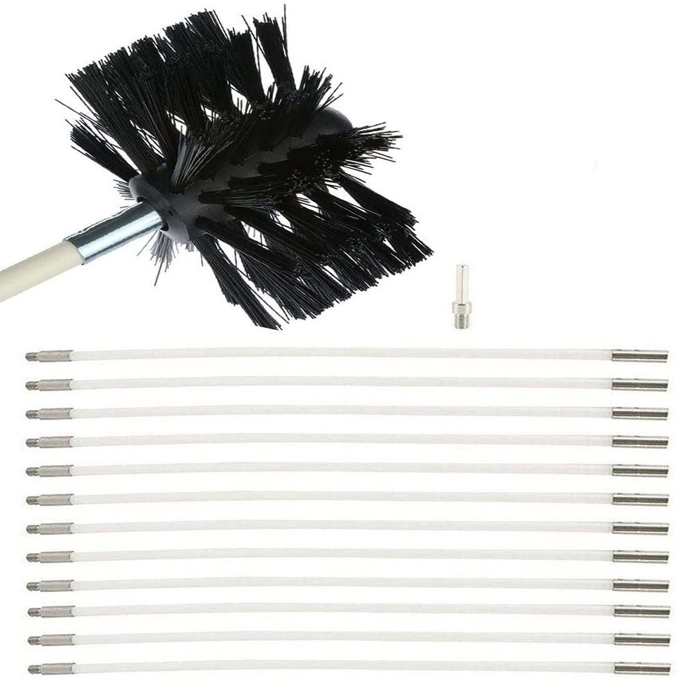 LANGFENG Chimney Sweep kit Flexible Chimney Sweep Set Flue Sweeping Brush and Rod Kit Soot Cleaning Rods (410/610 * 10Mm) (1 Brush + 6/9/12/15 Rods) for Chimneys Flue Fireplace Stove