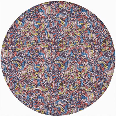 Abstract Round Fitted Tablecloth,Tribal Mosaic Style Snakes Fishes Boho Gypsies Print Elastic Edged Polyester Table Pad, Small, Fit Round Tables up 40"-44" Diameter, for Christmas Party Dining Banquet