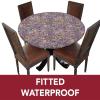 Abstract Round Fitted Tablecloth,Tribal Mosaic Style Snakes Fishes Boho Gypsies Print Elastic Edged Polyester Table Pad, Small, Fit Round Tables up 40"-44" Diameter, for Christmas Party Dining Banquet view 3
