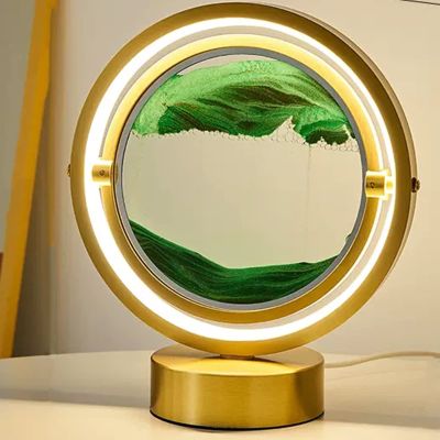 Hourglass Table Lamp, 3D Hourglass Art Decorative Ornaments Glass Quicksand Painting Living Room Office Desktop Ationhome Decor (Color : Green, Size : 25x27.5cm)
