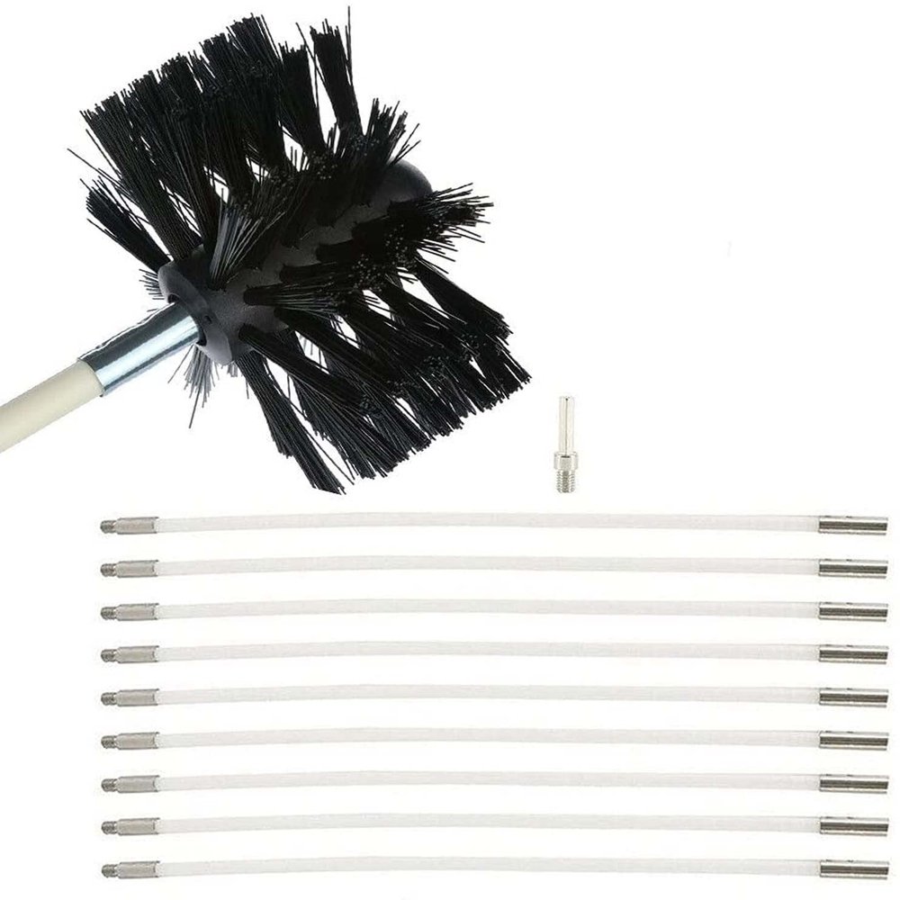 LANGFENG Chimney Sweep kit Chimney Cleaning Brush Kit, Flexible Chimney Sweep Set Flue Sweeping Brush and Rod Kit Soot Cleaning Rods (410/610 * 10Mm) (1 Brush + 6/9/12/15 Rods)