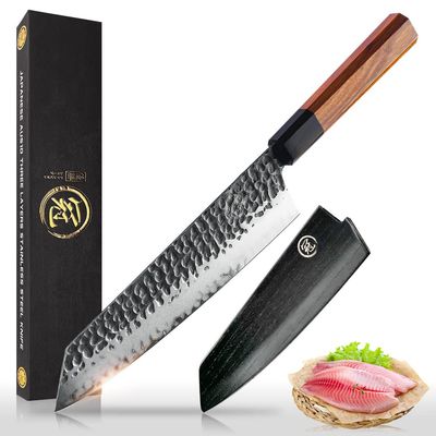 9 Inch Kiritsuke Chef Knife Japanese Handmade Forged Pro Sharp Kitchen Knife,AUS10 High Carbon 3-layer Steel Meat Vegetable Sushi Knife(Rosewood Handle & Gift Box)