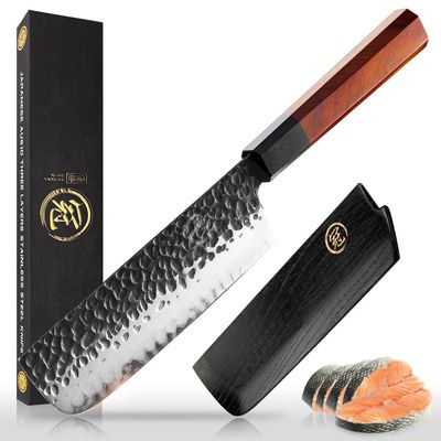 7 Inch Nakiri Chef Knife AUS10 3-layer High Carbon Stainless Steel Vegetable Kitchen Knife, Hand Forged Professional Sharp Multipurpose Nakiri Knife(Rosewood Handle & Gift Box)