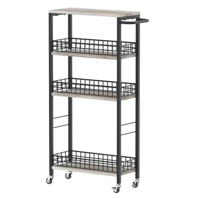 4 Tier Slim Storage Cart Narrow Laundry Cart on Wheels Utility Kitchen Rolling Cart with Wood Tabletop Mobile Shelving Unit Bathroom Storage Organizer Slide Out Rolling Tower for Narrow Spaces