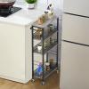 4 Tier Slim Storage Cart Narrow Laundry Cart on Wheels Utility Kitchen Rolling Cart with Wood Tabletop Mobile Shelving Unit Bathroom Storage Organizer Slide Out Rolling Tower for Narrow Spaces view 2