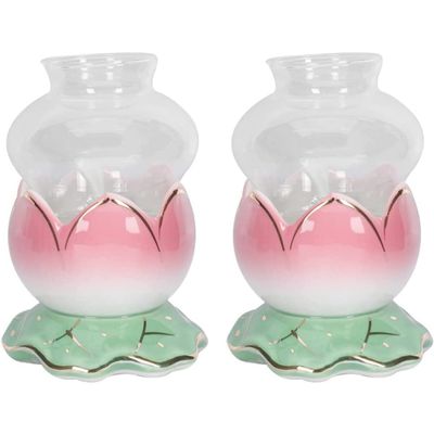 Beavorty 2 Sets Lotus Oil Lamp Buddhist Butter Lamp Antique Kerosene Lamp Windproof Ghee Lamp Holder for Temples Buddhist Supplies