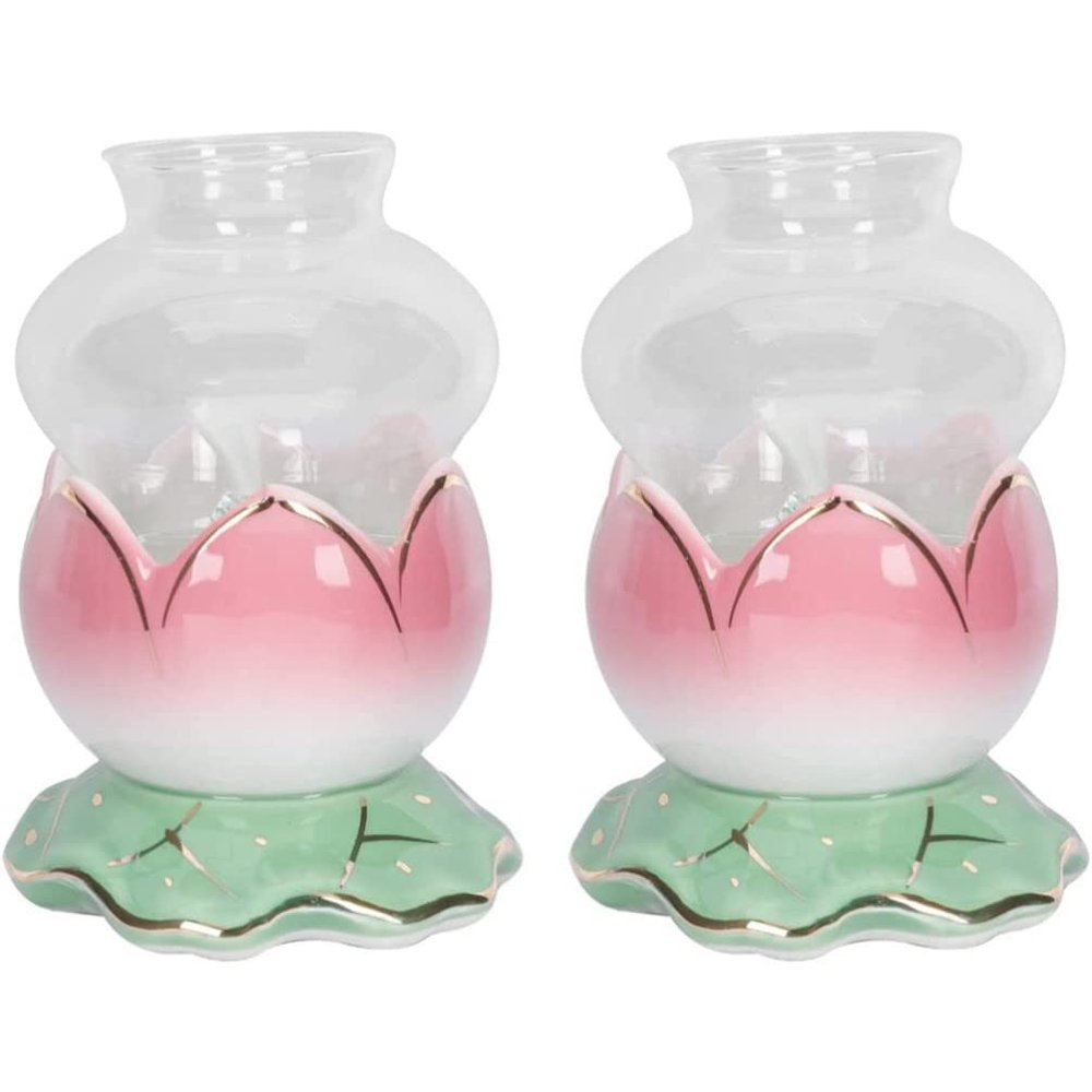 Beavorty 2 Sets Lotus Oil Lamp Buddhist Butter Lamp Antique Kerosene Lamp Windproof Ghee Lamp Holder for Temples Buddhist Supplies