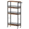 Slim Storage Cart Rolling Kitchen Cart with Wheels Narrow Laundry Storage Utility Cart 4 Tier Bathroom Mobile Shelving Unit Organizer with Wood Tabletop Trolly Cart with Handle for Small Spaces, Brown view 1
