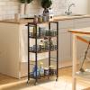 Slim Storage Cart Rolling Kitchen Cart with Wheels Narrow Laundry Storage Utility Cart 4 Tier Bathroom Mobile Shelving Unit Organizer with Wood Tabletop Trolly Cart with Handle for Small Spaces, Brown view 3