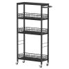 Slim Storage Cart 4 Tier Rolling Kitchen Cart Utility Serving Cart Laundry Room Narrow Cart with Handle Mobile Sheving Unit Organizer Wood Rolling Storage Cart for Bathroom Small Spaces, Modern Black view 1