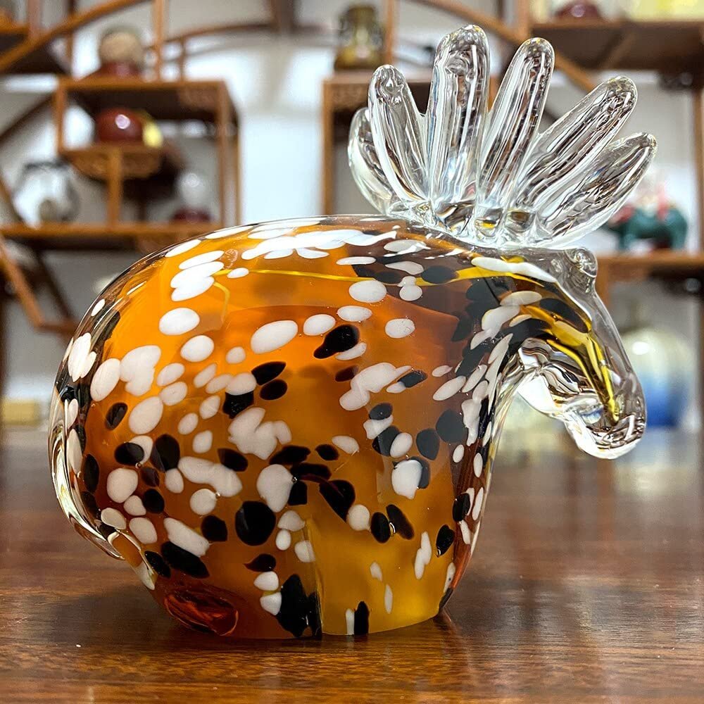 Hand Blown Glass Deer Figurines Handmade Wild Animal Paperweight Glass Sculpture Table Ornament Home Decoration Christams Gift