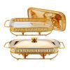 JYHCD Rectangle Chafing Dish Buffet Servers, Stainless Steel Catering Food Warmers with Lid & Holder, Chafers and Buffet Warmer Sets for Weddings Parties Banquets Christmas Halloween,Gold,2.0L view 2