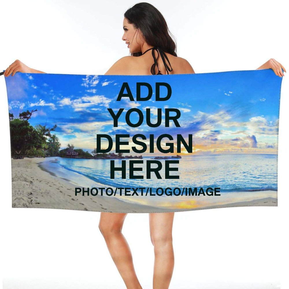 AHOBAGGA Custom Quick Dry Superfine Fiber Beach Towel Add Your Name Text Logo Personalized Beach Towel Football Towel for Outdoor Travel Swim Pool for Beach