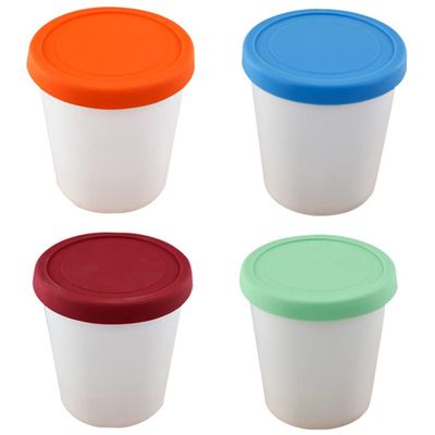 Angoily 4pcs Ice Cream Containers with Silicone Lids Freezer Food Storage Containers Tubs Dessert Container Leakproof Ice Cream Pint Cup For Homemade (3.14X2.63 Inch)
