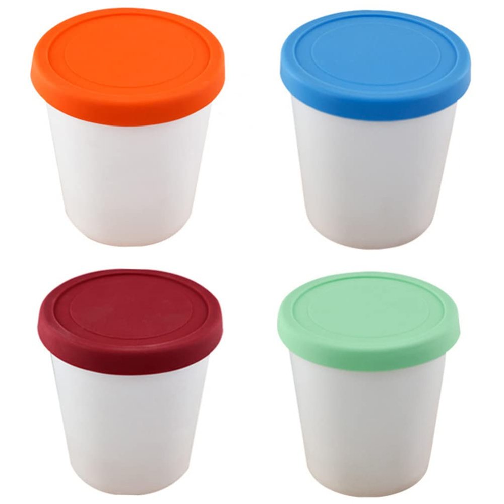 Angoily 4pcs Ice Cream Containers with Silicone Lids Freezer Food Storage Containers Tubs Dessert Container Leakproof Ice Cream Pint Cup For Homemade (3.14X2.63 Inch)