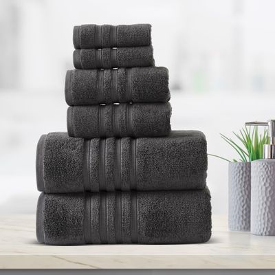 ESSELL 24/7 Luxury 6 Piece Towel Set, 700 GSM 100% Cotton 2 Bath Towels 2 Hand Towel 2 Washcloths, Ultra Soft & Lightweight, Highly Absorbent Towels for Spa, Hotel & Bathroom - Charcoal Towel Set