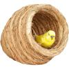 Bird Cage Straw Bird's Nest, Parakeet Perch Hideaway Shelter Hut, Keep Warm in Winter Bird Cage, Brown Hanging Bell Toys Portable view 1