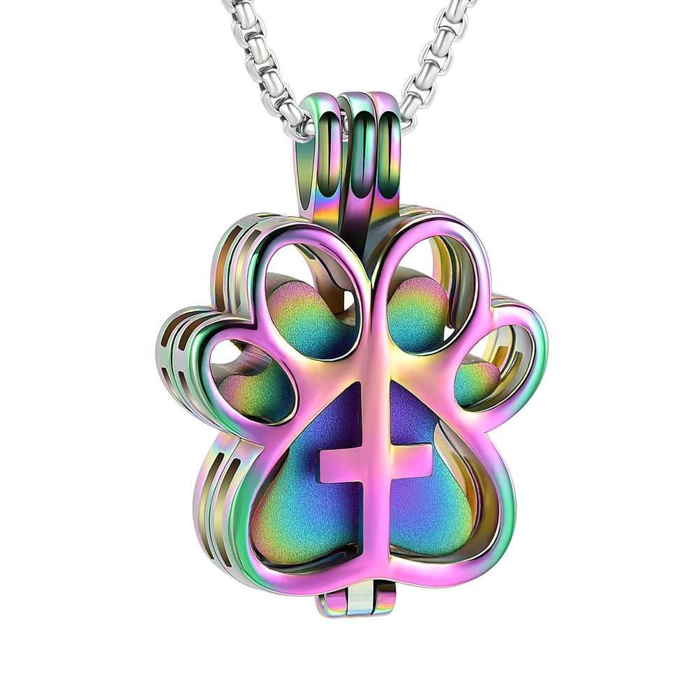 SHEIL Pet Memorial Jewelry Stainless Steel Dog Paw Creamtion Locket Necklace for Ashes Keepsake Urn Pendant