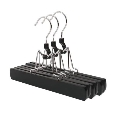 10PCS Multifunction Hotel Neat Wardrobe Skirt Hanger Wooden No Trace Clip Type Storage Drying Rack Trouser Clothes Hanger (10PCS/Black)