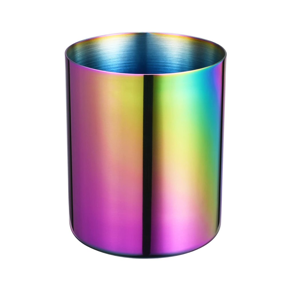 Lidwot Aurora Rainbow 304 Stainless Steel Pen Holder & Pencil Cup, Metal Desk Caddy & Desktop Stationery Organizer, Mirror Finish & Vacuum Plating