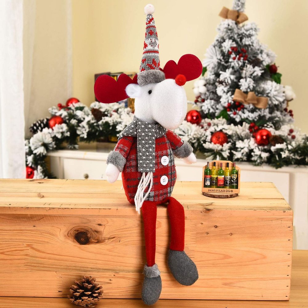 17" Christmas Plush Doll Ornament Santa Elk Mouse Figurine Decorations Christmas Tree Hanging Ornaments Desk Crafts Decoration Fireplace Home Decoration for Xmas Thanksgiving Day New Years Day