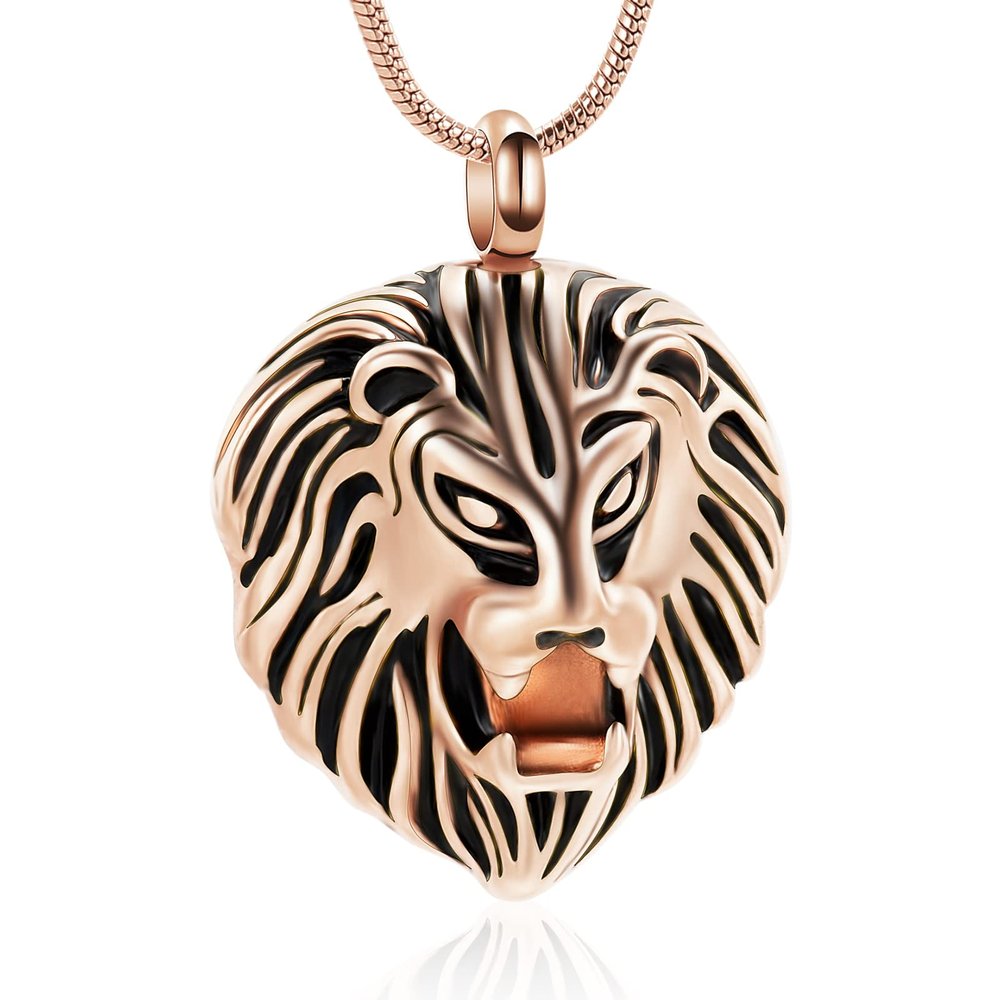 SHEIL Lion Cremation Jewelry for Ashes -Pet Memorial Urn Necklace Stainless Steel Keepsake Pendant