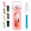 SIEROZUR 52oz Glass Water Bottle with 2-in-1 Straw Lid Large Half Gallon Water Bottle with Time Marker & Removable Silicone Sleeve,Wide Mouth BPA-Free Borosilicate Bottle for Gym, Workout & Daily Use view 1