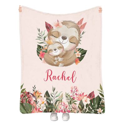 Custom Baby Blanket with Name Text, Personalized Cute Sloths Super Soft Fleece Throw Blanket for Couch Sofa Bed, Customized Baby Shower Birthday for Boys Girls 30"x40"